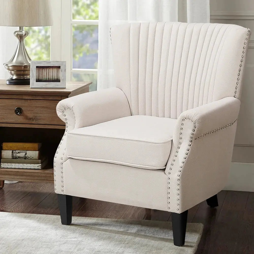 Channel Deep Cushioned Armchair with Nailhead Trim