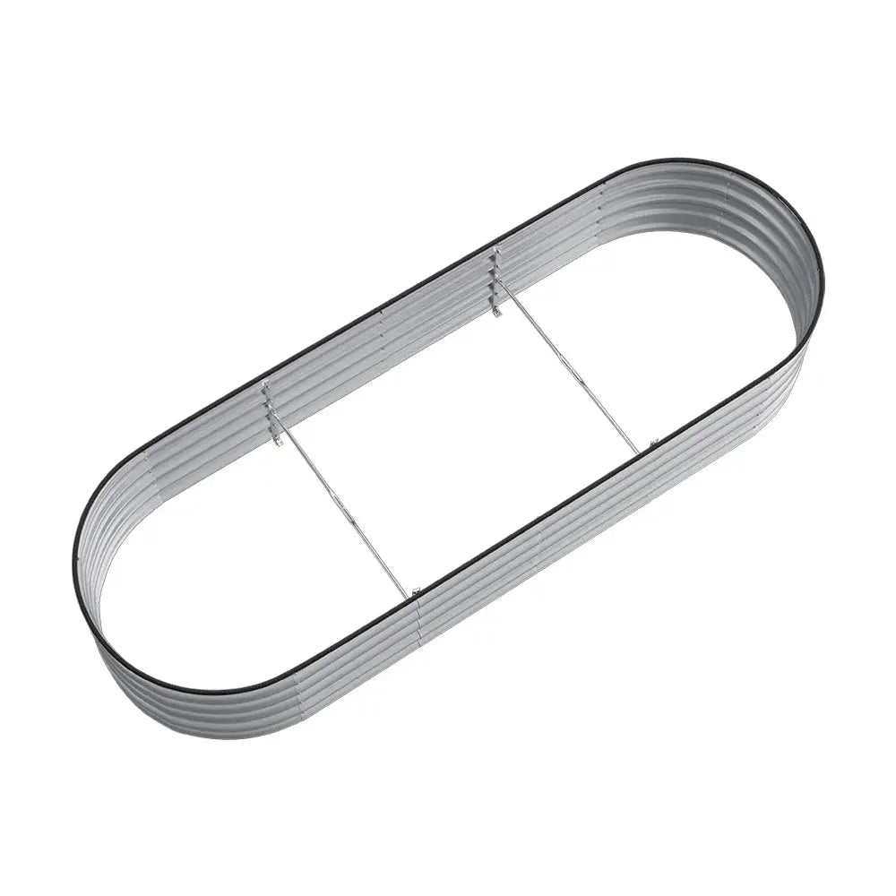 Silver Oval-Shaped Steel Raised Garden Bed