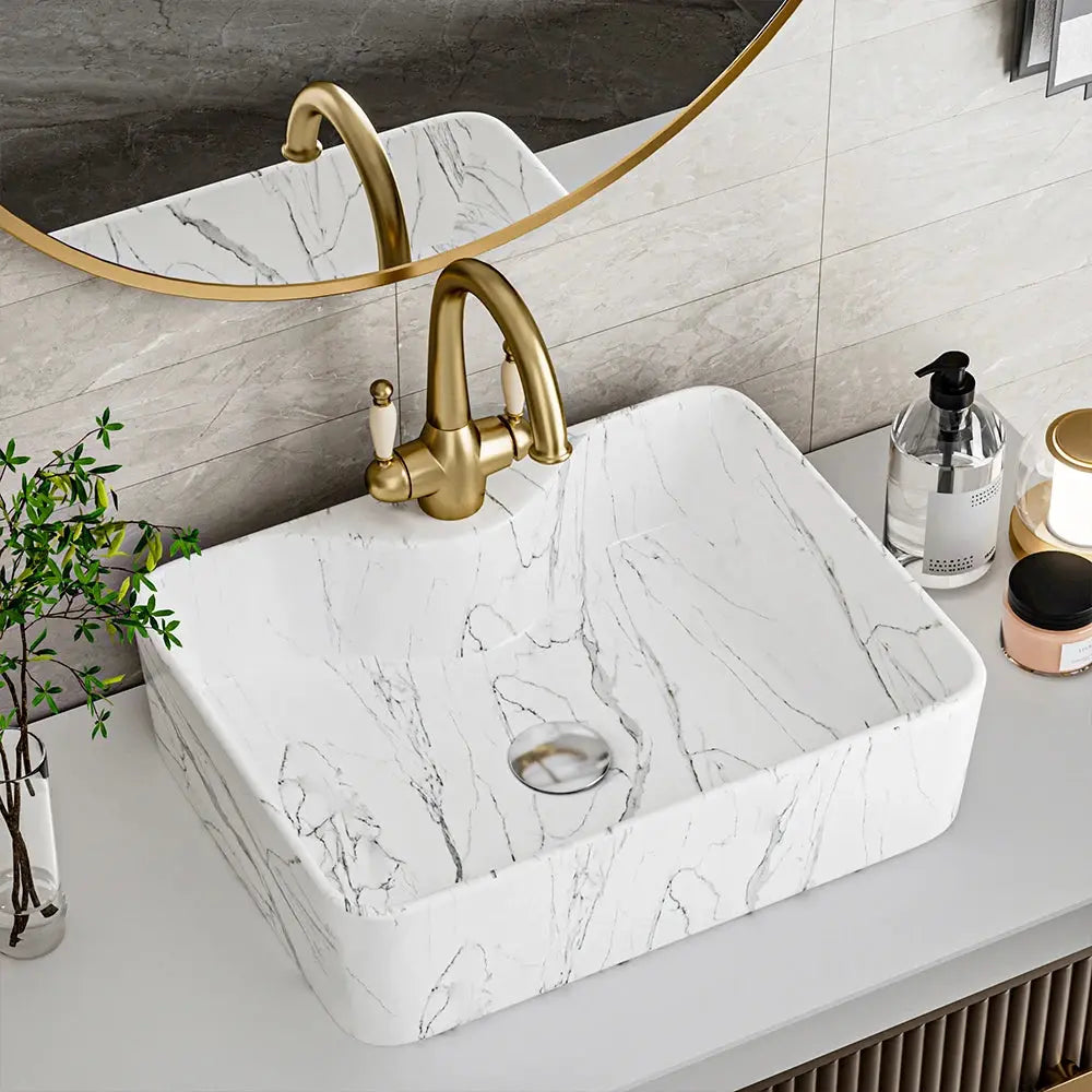 Rectangular Marble Vessle Sink Ceramic Furnish Wise
