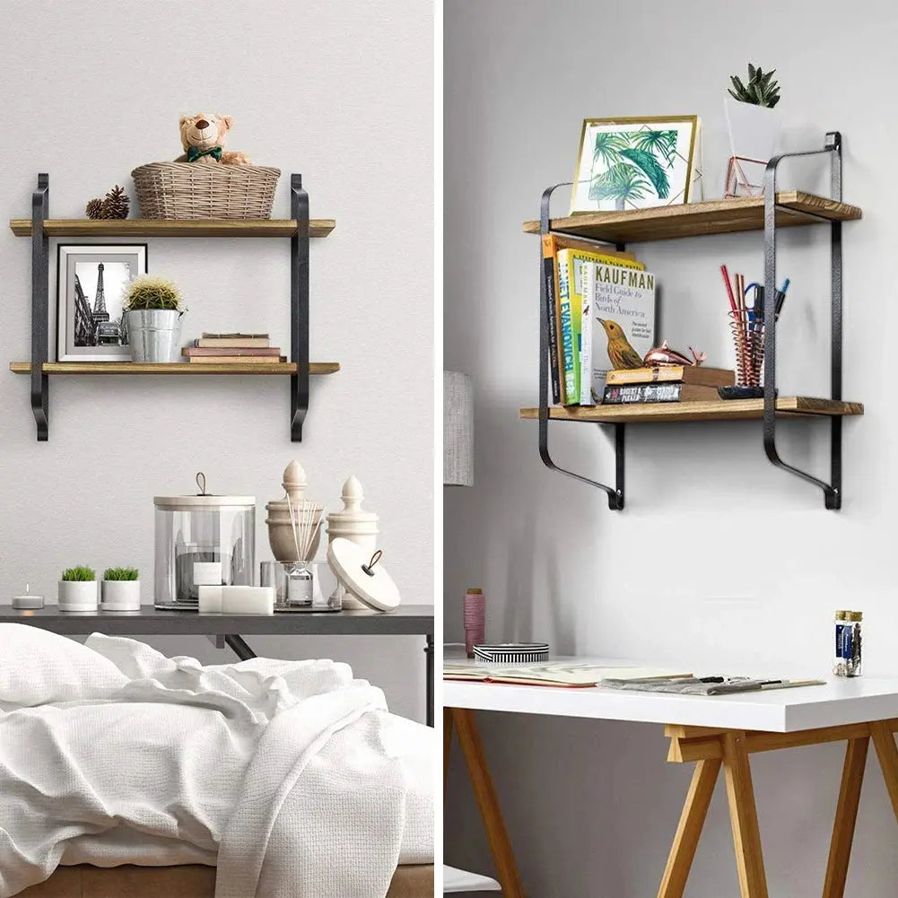 2-Tier Industrial Style Floating Wall Shelf