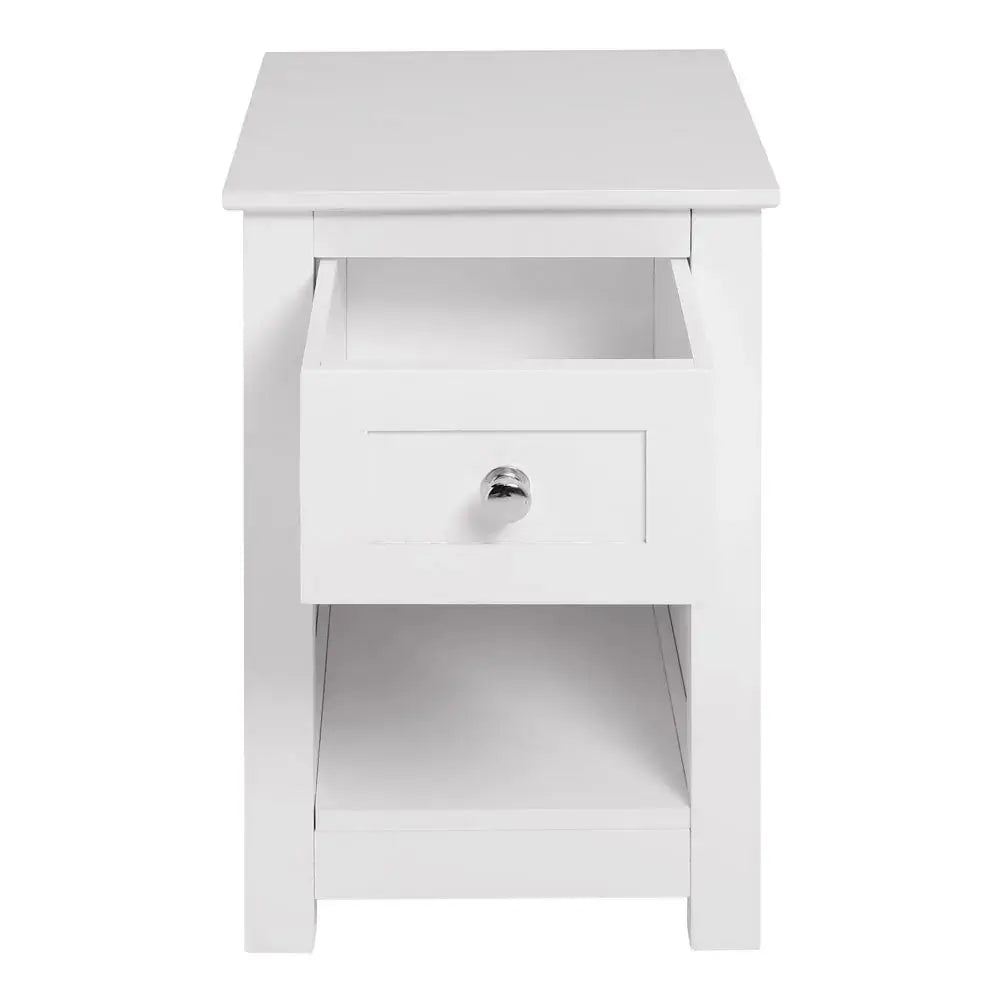 White Small Side Table with Drawer Furnish Wise