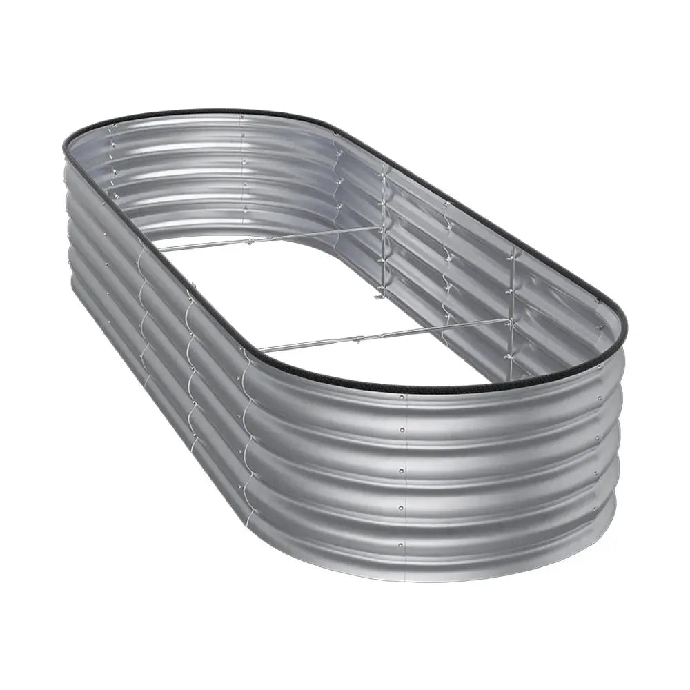 Silver Oval-Shaped Steel Raised Garden Bed
