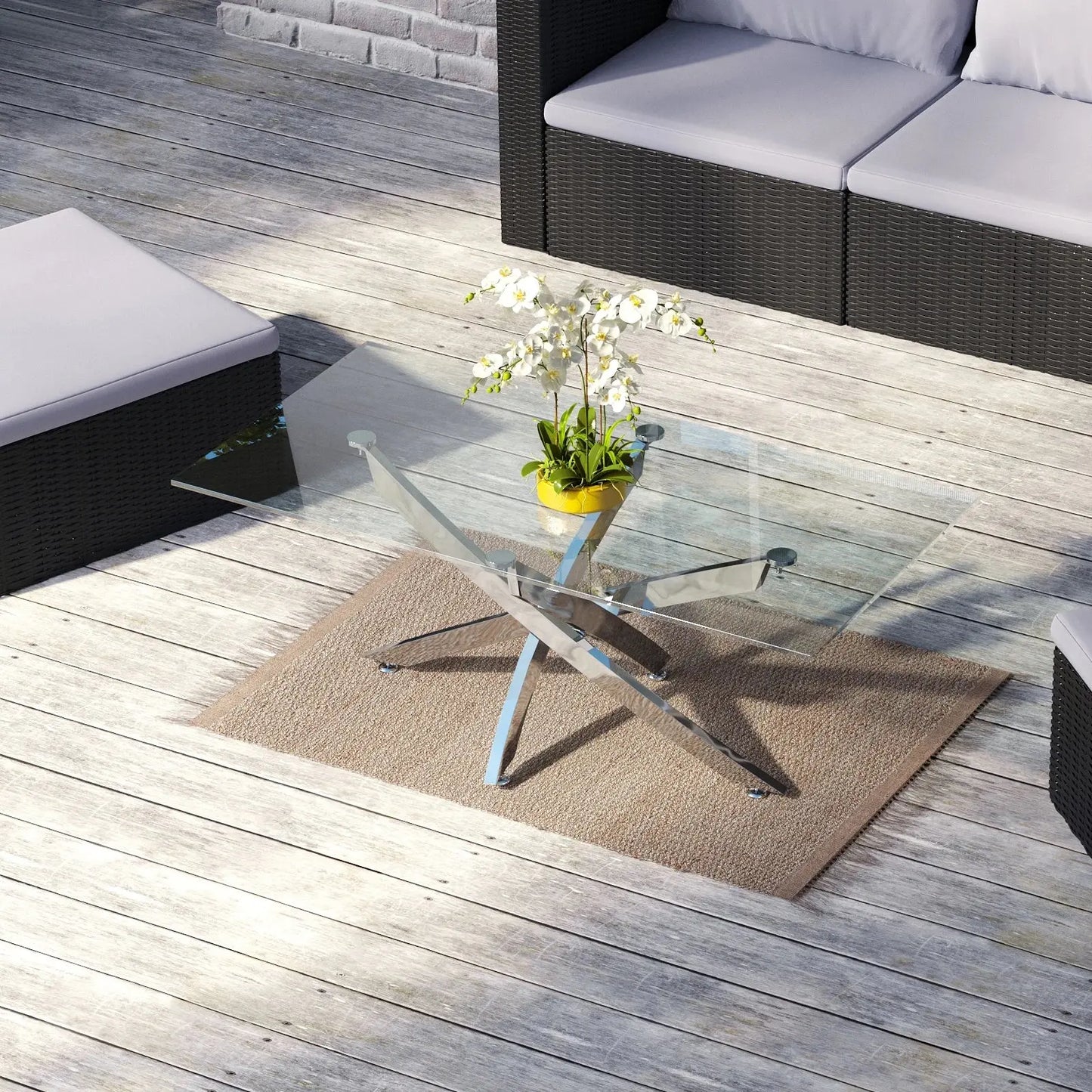 Rectangle Tempered Glass Top Side Table with Chrome Legs