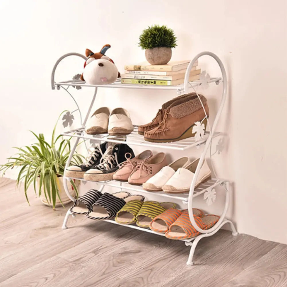 White Metal 4 Tier S-Shape Shoe Rack