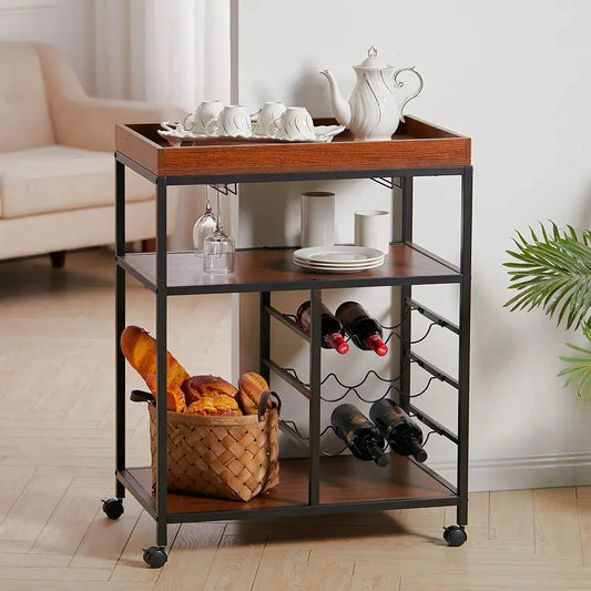 3 Tier Kitchen Trolley with Tea Tray Storage Shelf Furnish Wise