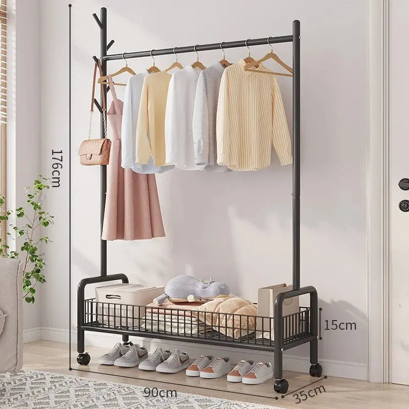 Mobile Clothes Rack with Storage - Freestanding Garment Organizer with Hooks & Shelves, Floor Hanger for Bedroom, hanger rack Furnish Wise
