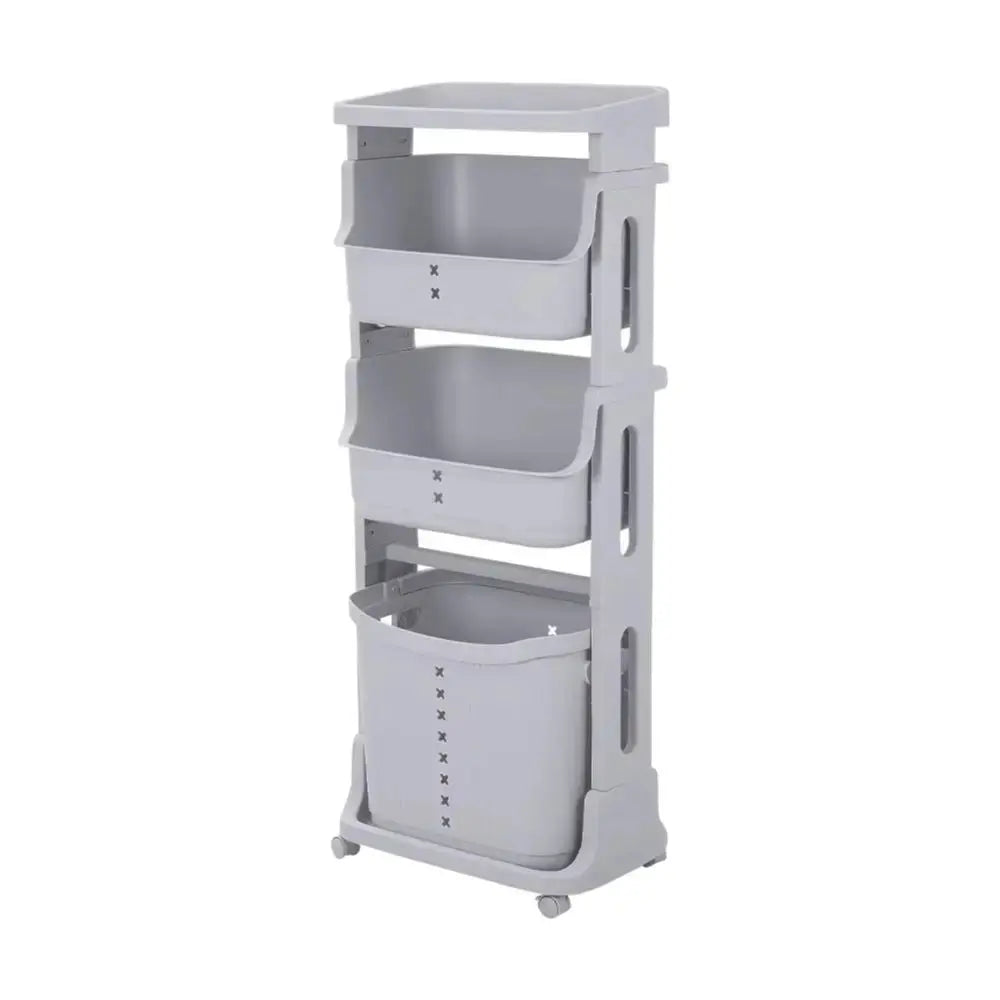 Grey 4 Tier Storage Rack Laundry Basket with Wheels