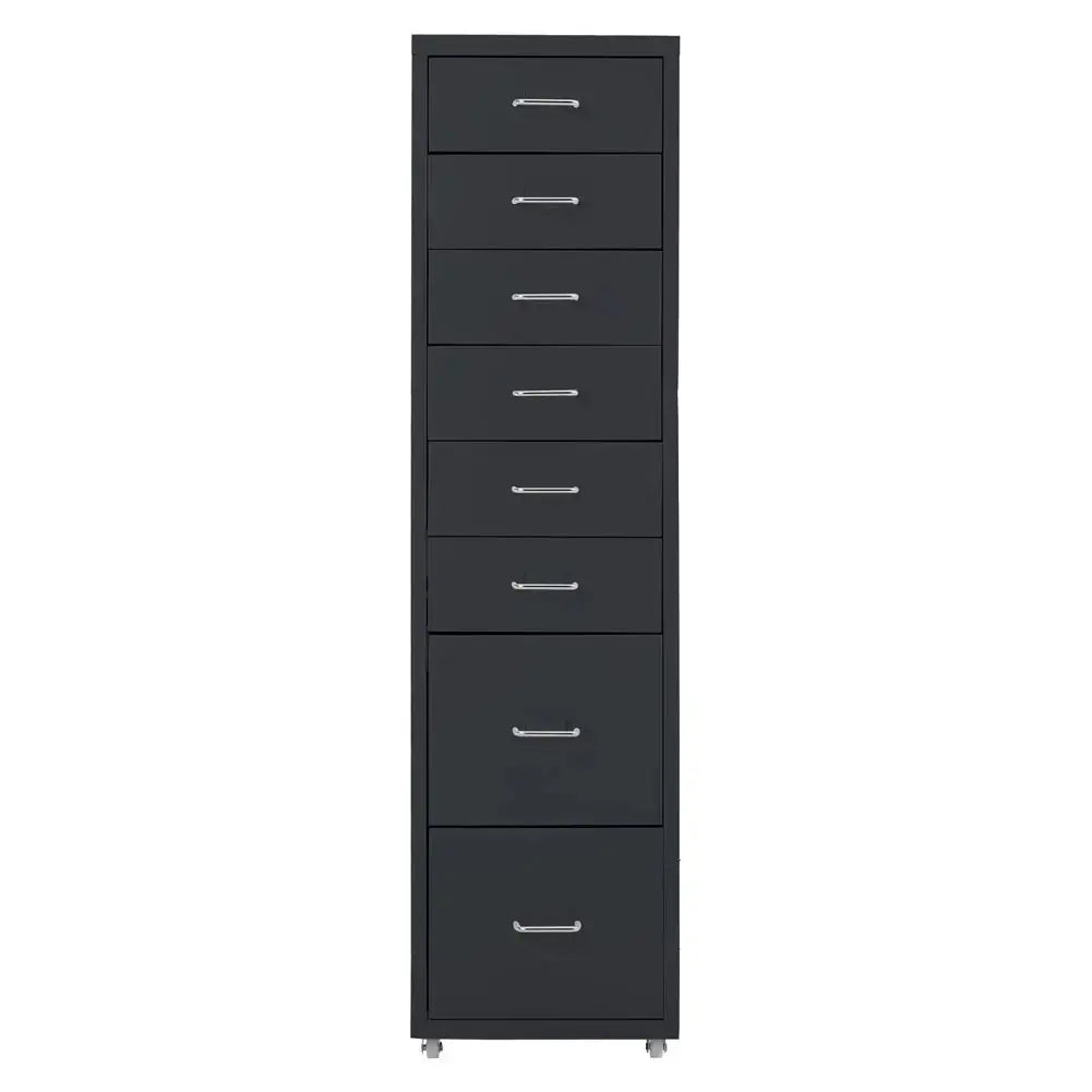 Rolling File Cabinet with 8 Drawers Shelf and Wheels, Black