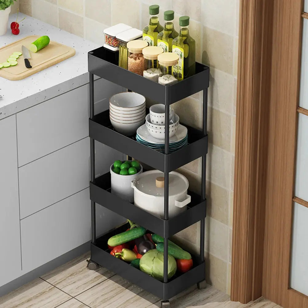 4 Tiers Shelf Trolley Cart Storage Rack