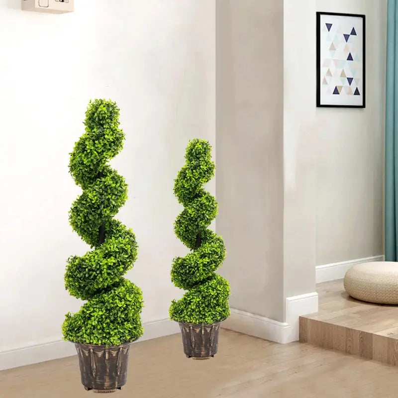 Voltsify 2pcs Artificial Potted Rotating Topiary Trees Garden Yard Ornament with Pot