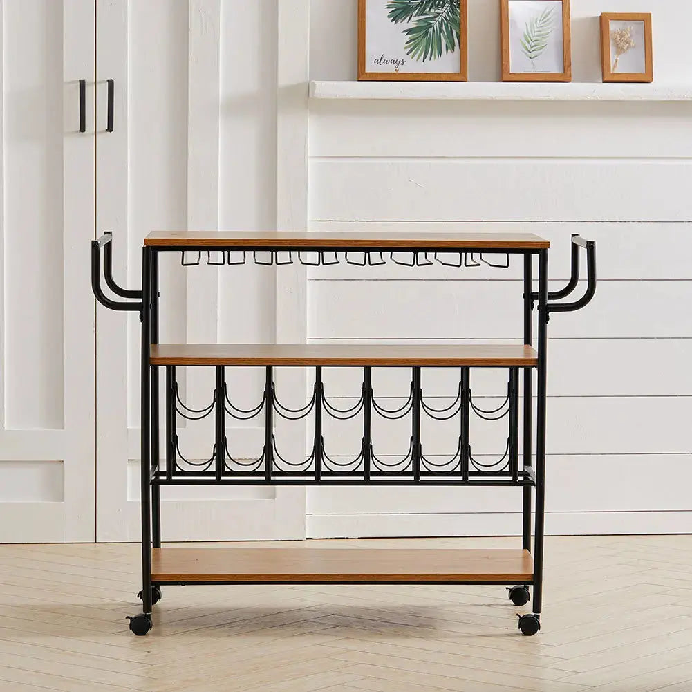 3 Tier Kitchen Drinks Trolley with Wine Bottle Storage Furnish Wise