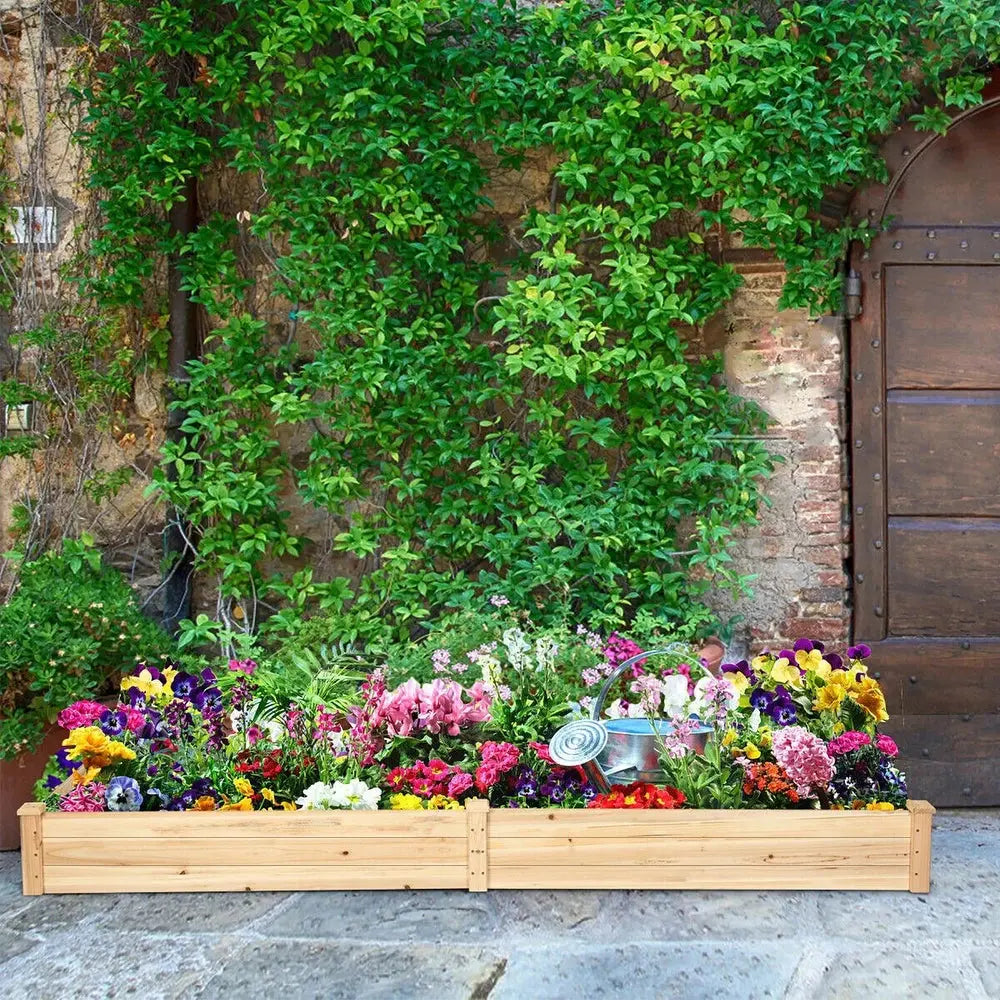 Solid Wood Raised Garden Bed with 2 Compartments