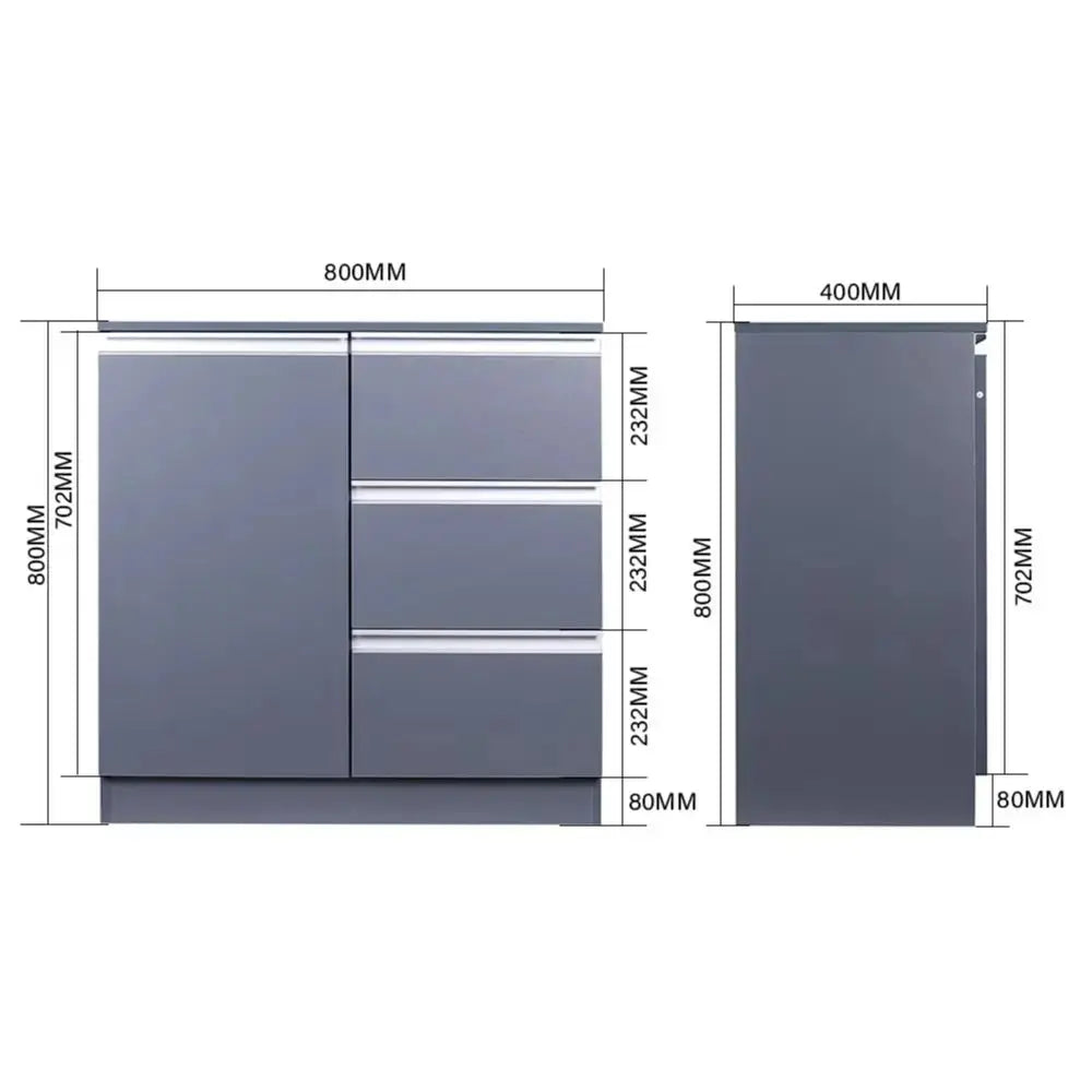 Grey 80cm Sideboard Cabinet with 3 Drawers