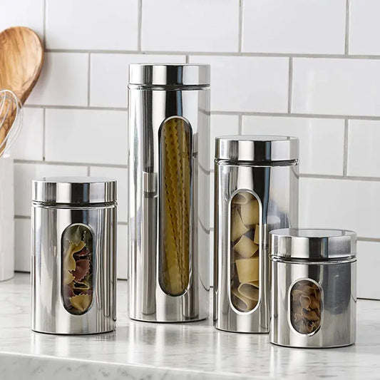 Set of 4 Stainless Steel Food Storage Containers Furnish Wise