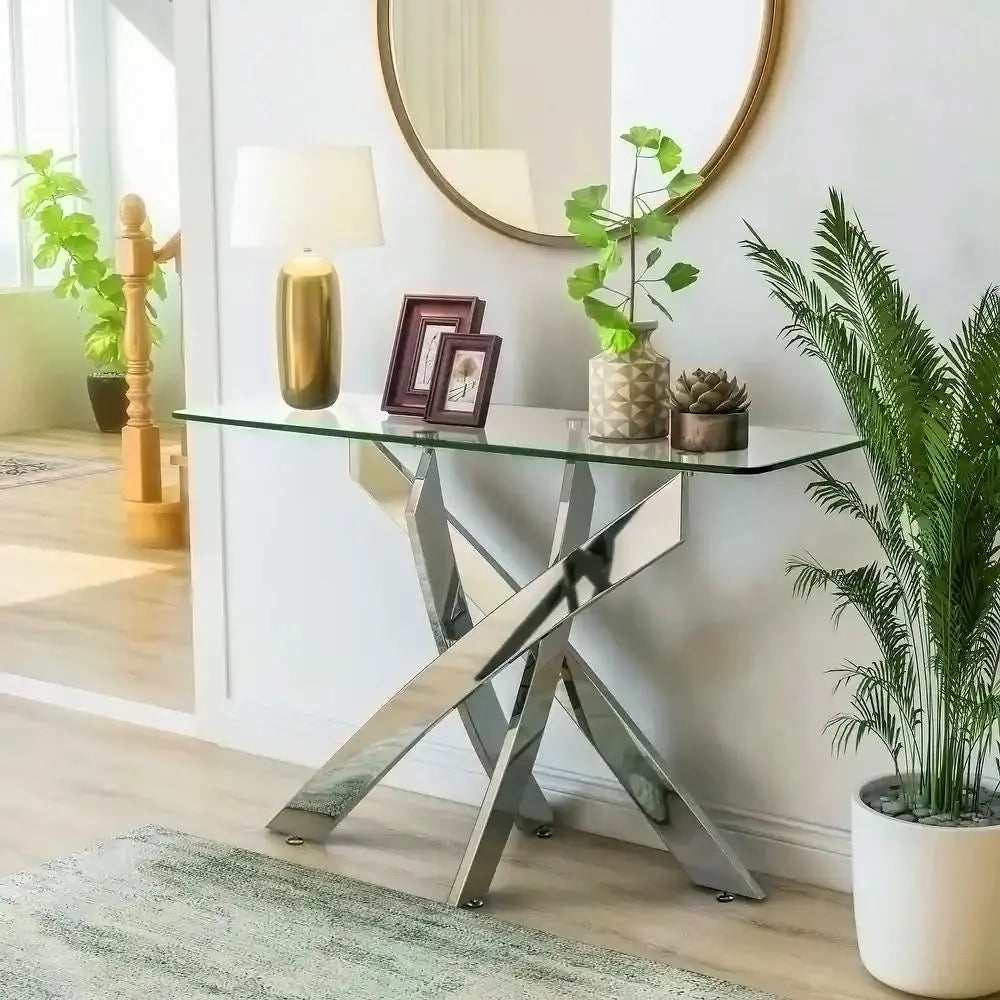 Modern and Futuristic Clear Glass Top Coffee End Table with Chrome Legs Furnish Wise
