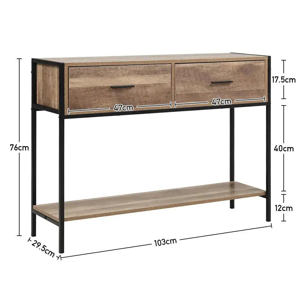 Rustic Brown Console Table With 2 Drawers And Shelves