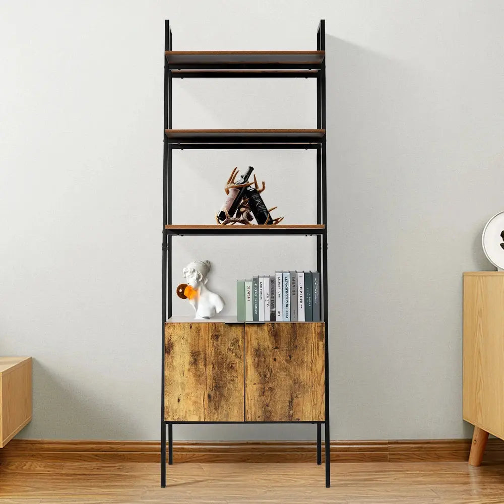 Rustic Brown Industrial Style Wooden Bookshelf Display Furnish Wise