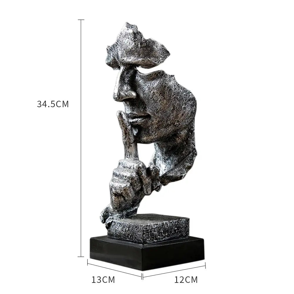 Retro Silver Resin Art Thinker Sculpture