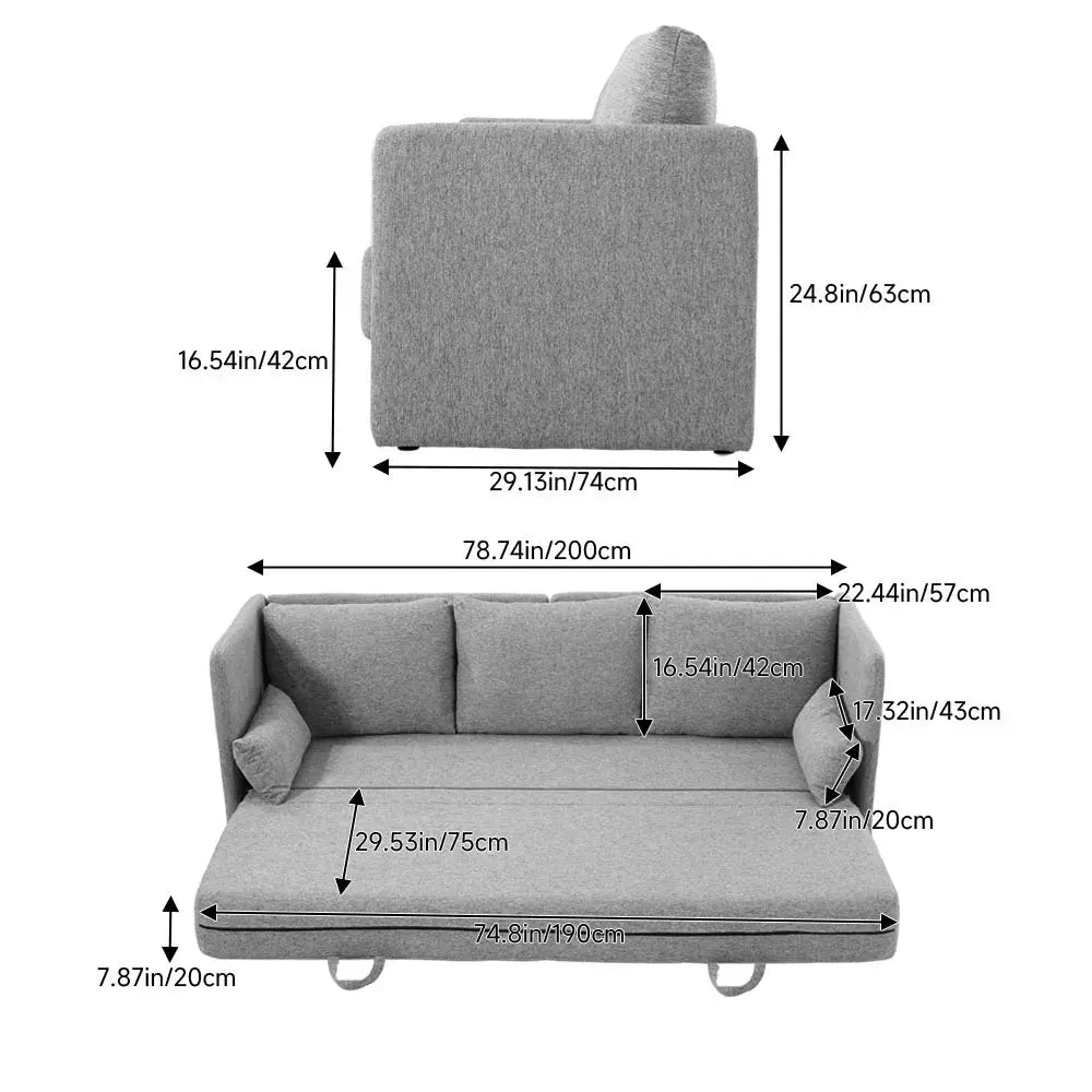3-Seater Folding Sofa Bed with 2 Pillows Furnish Wise