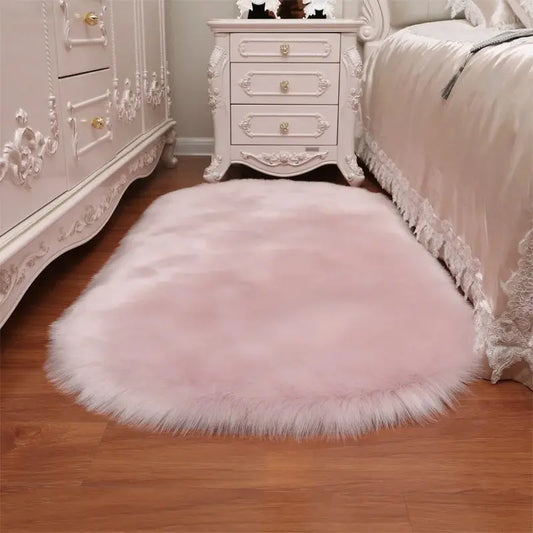 Oval Faux Fur Sheepskin Floor Rug Furnish Wise