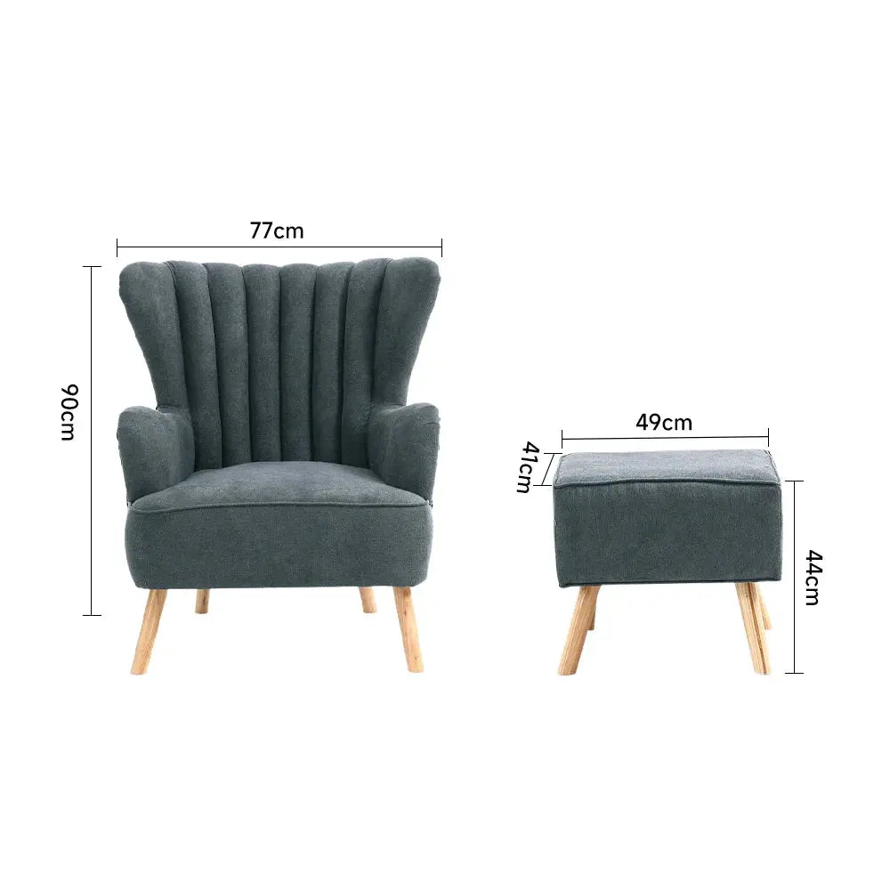 Suede Wingback Armchair with Footstool and Lumbar Pillow Furnish Wise