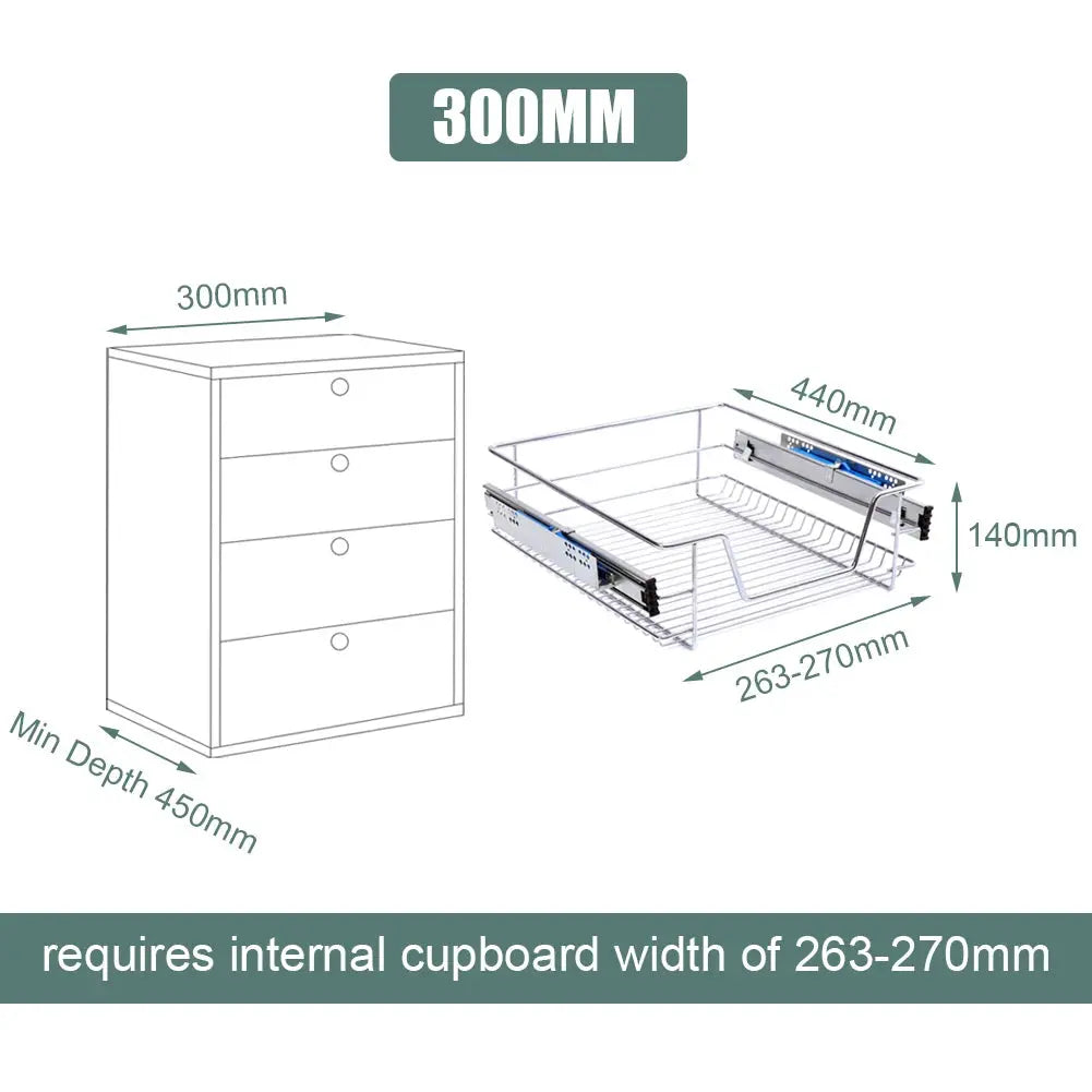 2-Piece Metal Sliding Kitchen Cabinet Pull Out Wire Basket Organiser