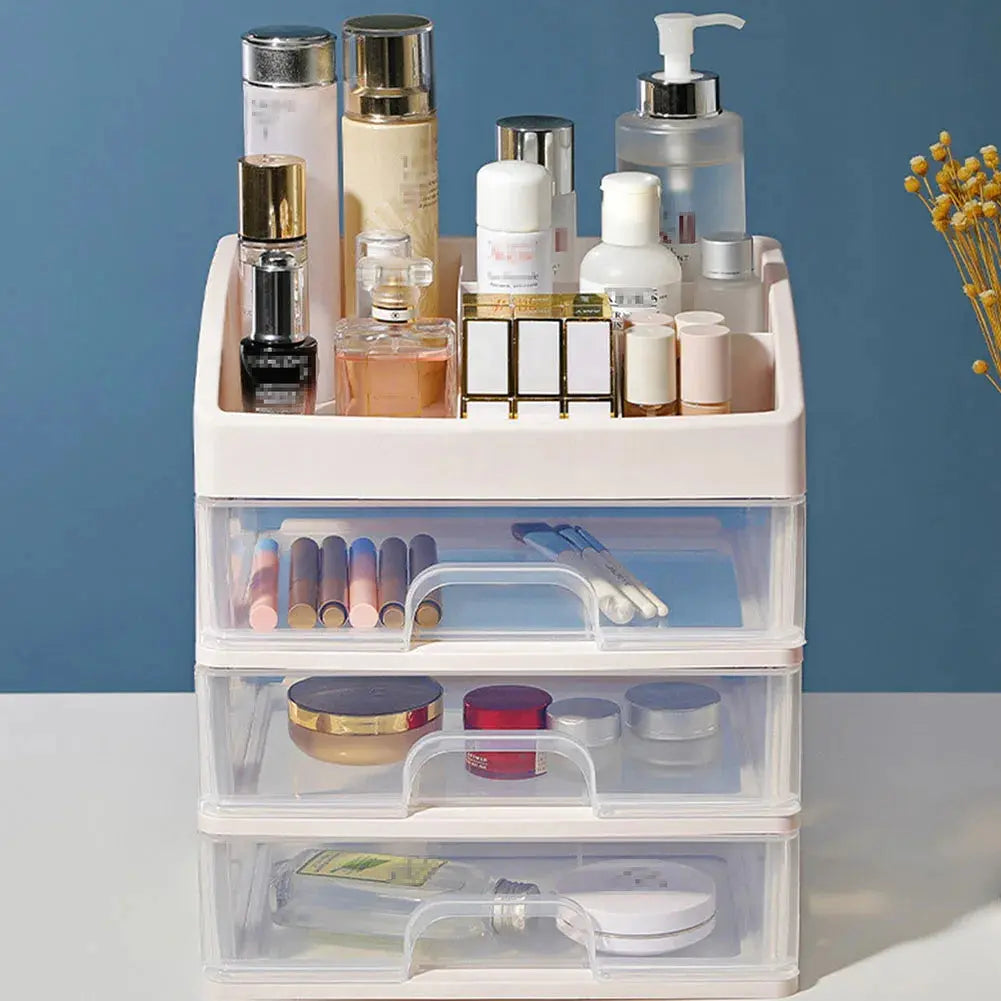 Clear White Portable Makeup Organiser 6 Compartments & 3 Drawers