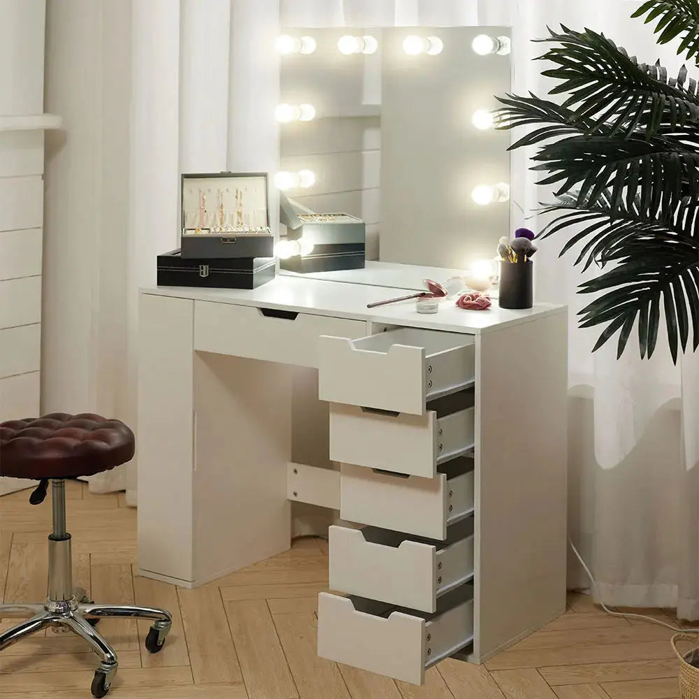 Hollywood Makeup Dressing Table with LED Lighted Mirror Furnish Wise