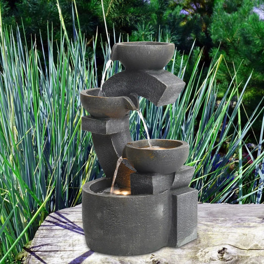 Outdoor Electric Water Fountain Rockery Decor with LED Light Beads Furnish Wise