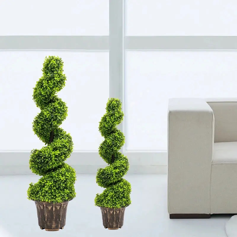 Voltsify 2pcs Artificial Potted Rotating Topiary Trees Garden Yard Ornament with Pot