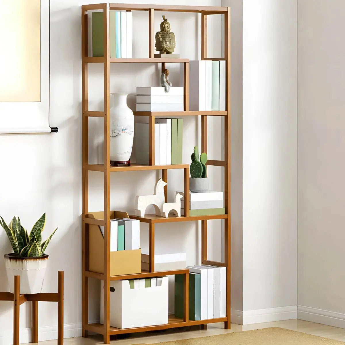 7-Tier Wooden Staggered Bookcase
