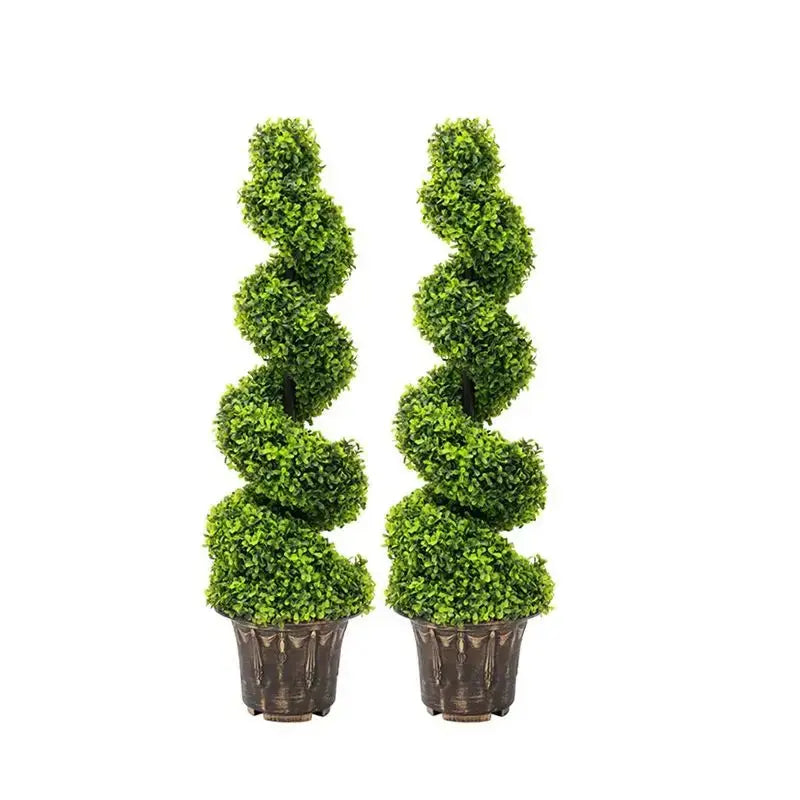 Voltsify 2pcs Artificial Potted Rotating Topiary Trees Garden Yard Ornament with Pot