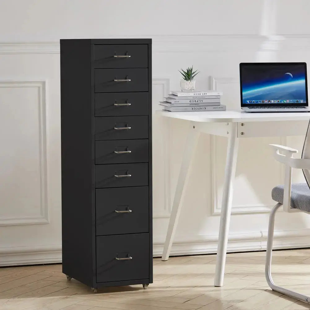 Rolling File Cabinet with 8 Drawers Shelf and Wheels, Black