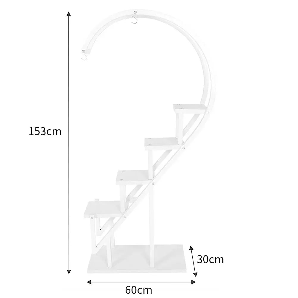 Curved 4-Tier Plant Stand Bonsai Display Shelf with Hooks