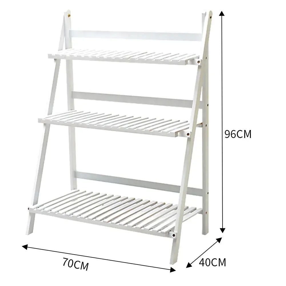 3-Tier Foldable Wooden Ladder Shelf White