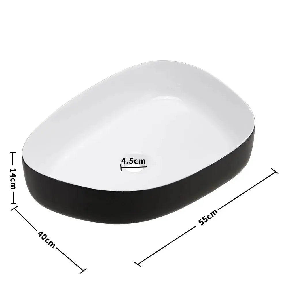 Black and White Irregular Ceramic Countertop Basin Furnish Wise