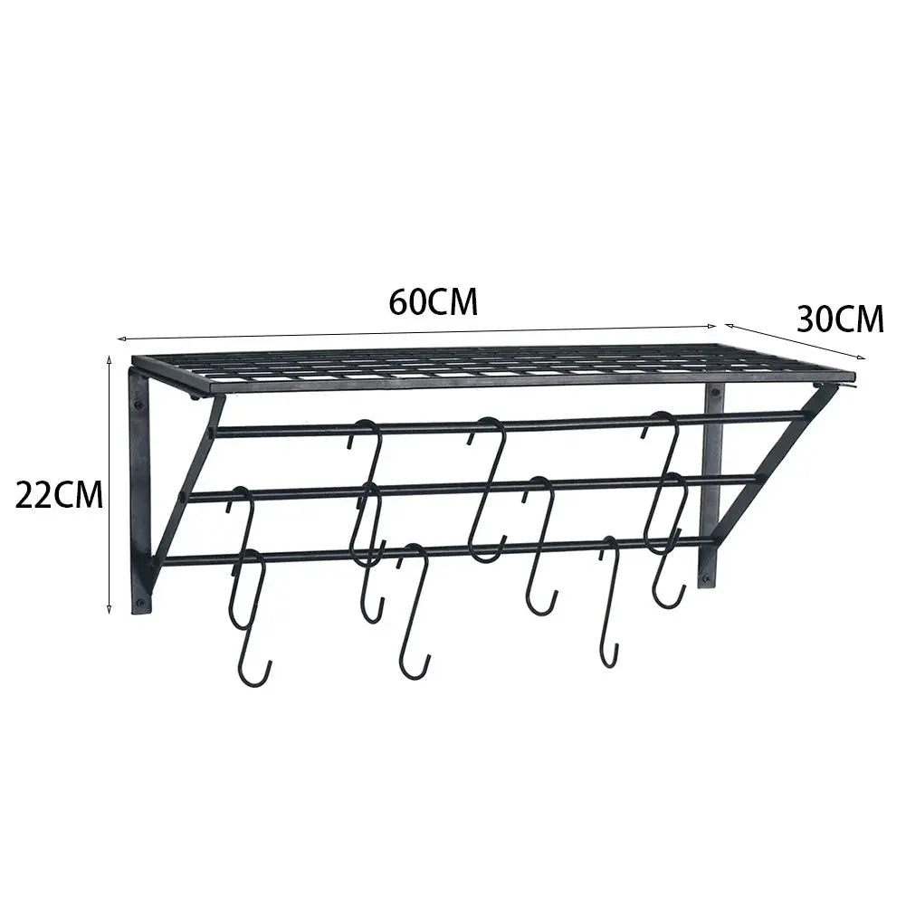 Wall Mounted Iron Hanging Pot Pan with 10 Hooks