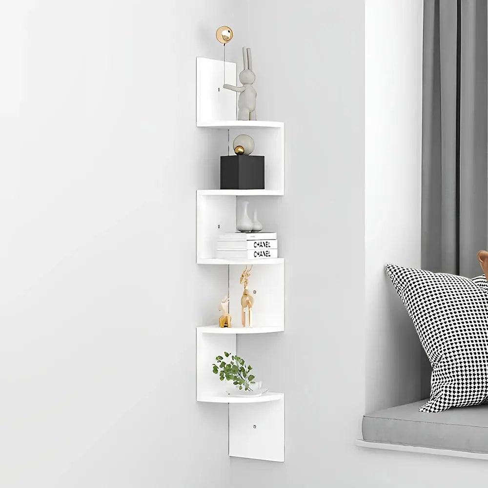 Wooden Zigzag Floating Corner Shelves Multi-Tier White