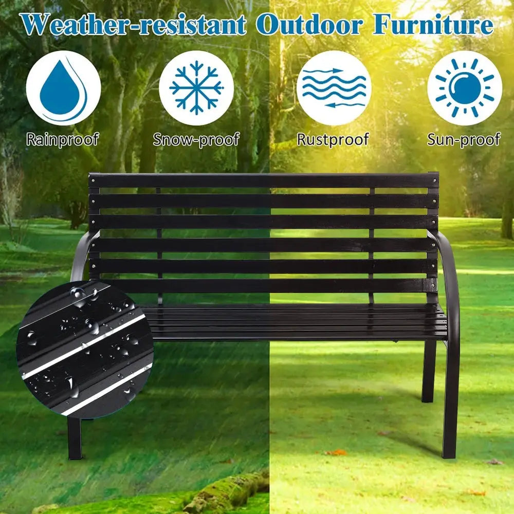 Outdoor Garden Metal Wood Bench