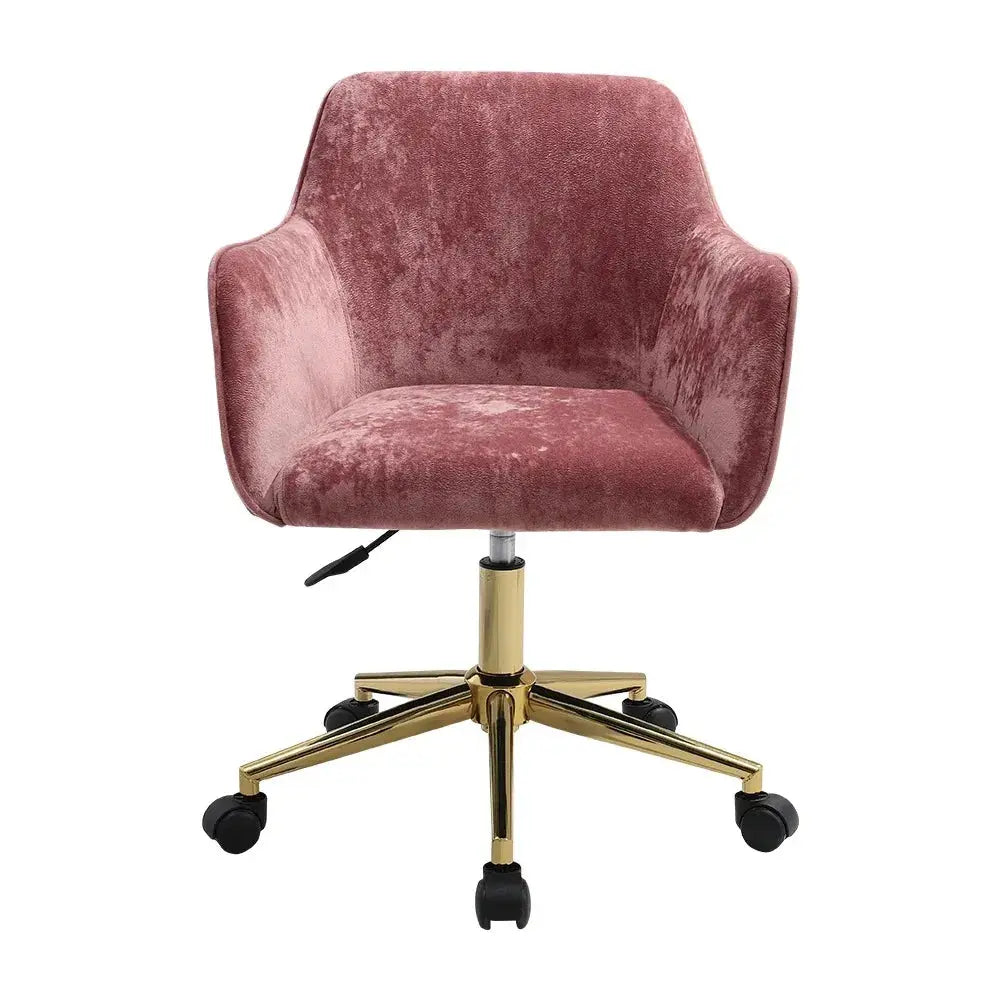Velvet Upholstered Home Office Swivel Task Chair with Gold Base