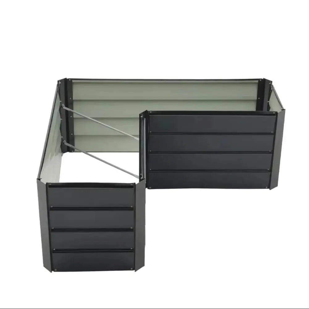 Charcoal Black Outdoor Metal L Shaped Raised Garden Bed