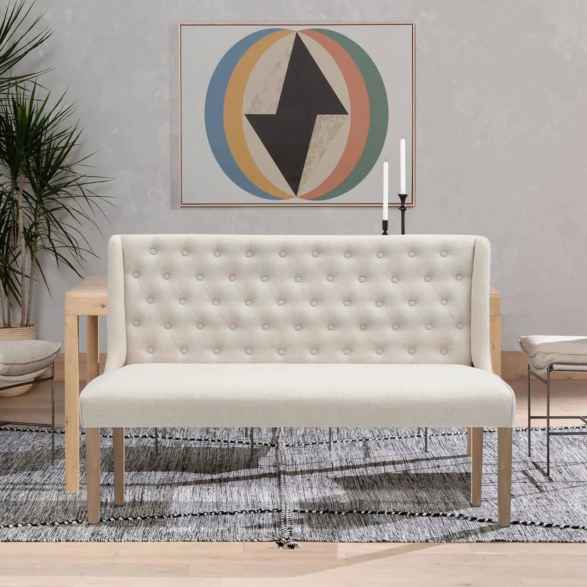 Beige Upholstered Tufted Sofa Furnish Wise