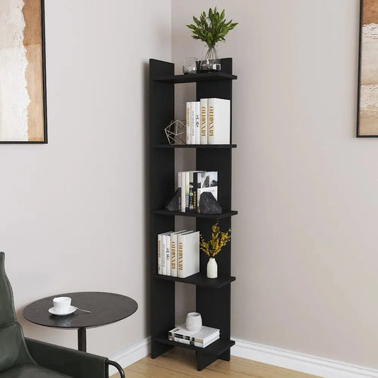 Industrial 5-Tier Corner Bookshelf Unit Furnish Wise