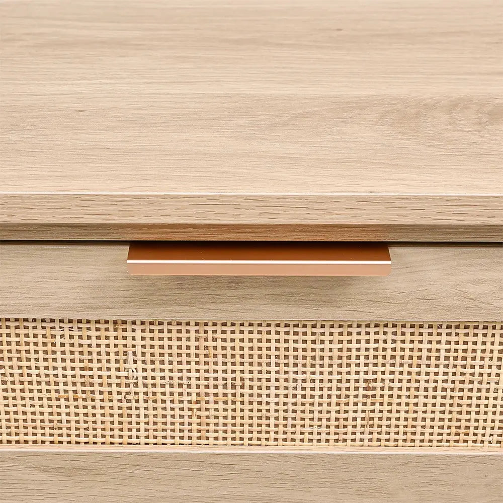 Rustic Wood Console Table with 3 Rattan Drawers