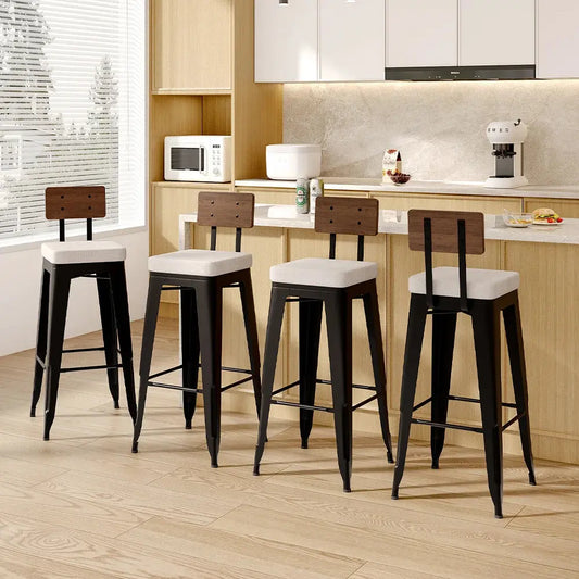 2-Piece Metal Breakfast Bar Stools with Cushions and Backrest Furnish Wise