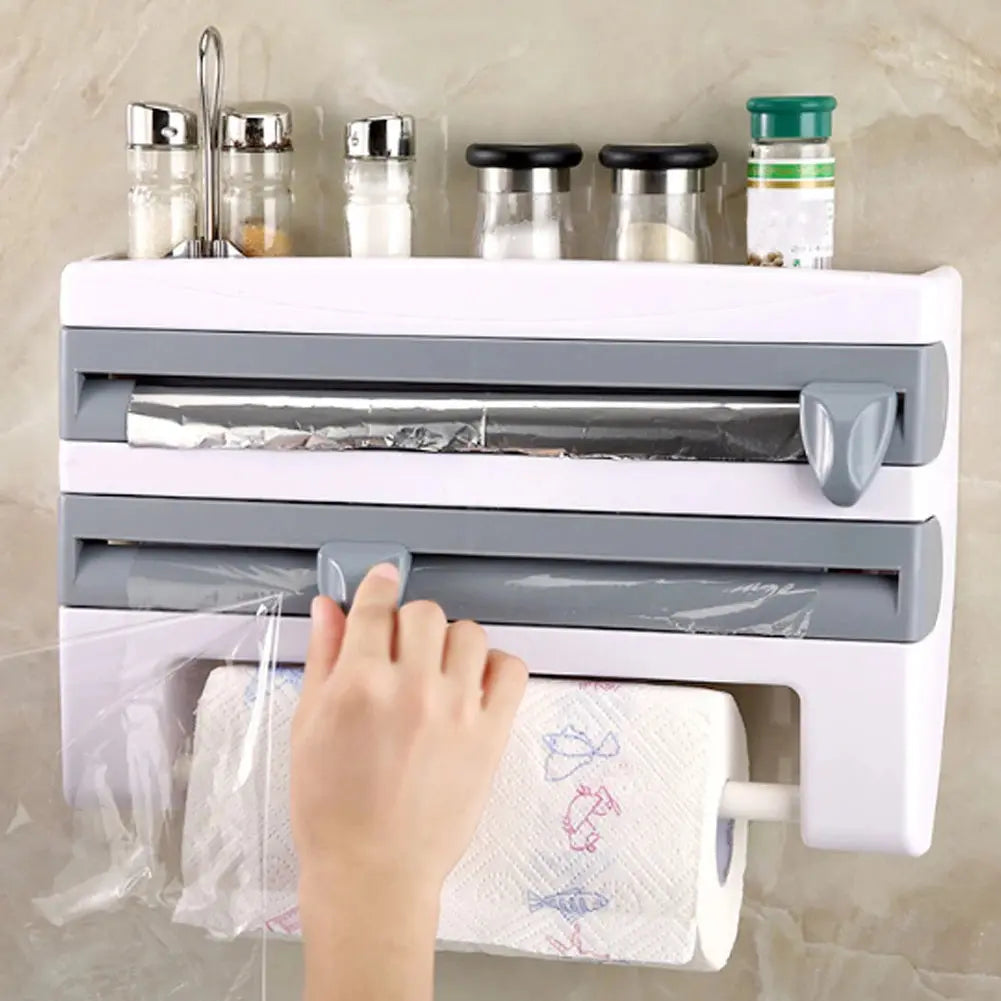 ABS Material Wall Mounted Kitchen Cling Film Dispenser with Cutter Furnish Wise