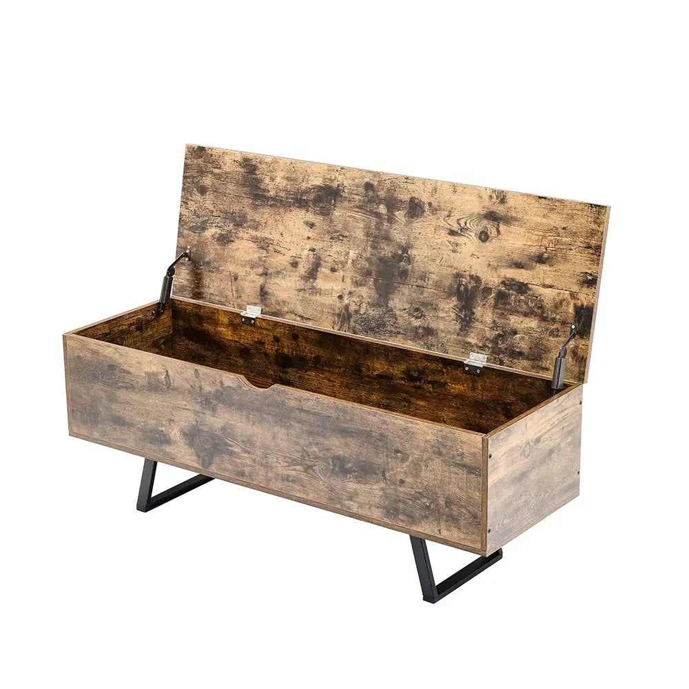 Industrial Wooden Flip Top Storage Bench Furnish Wise
