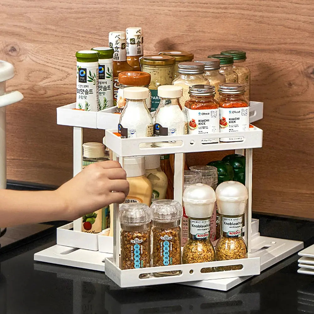 2 Tier Pull-out Rotating Storage Spice Rack