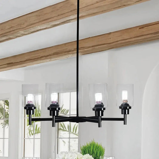 Black 6 Light Pendant Light with Glass Lampshade Furnish Wise