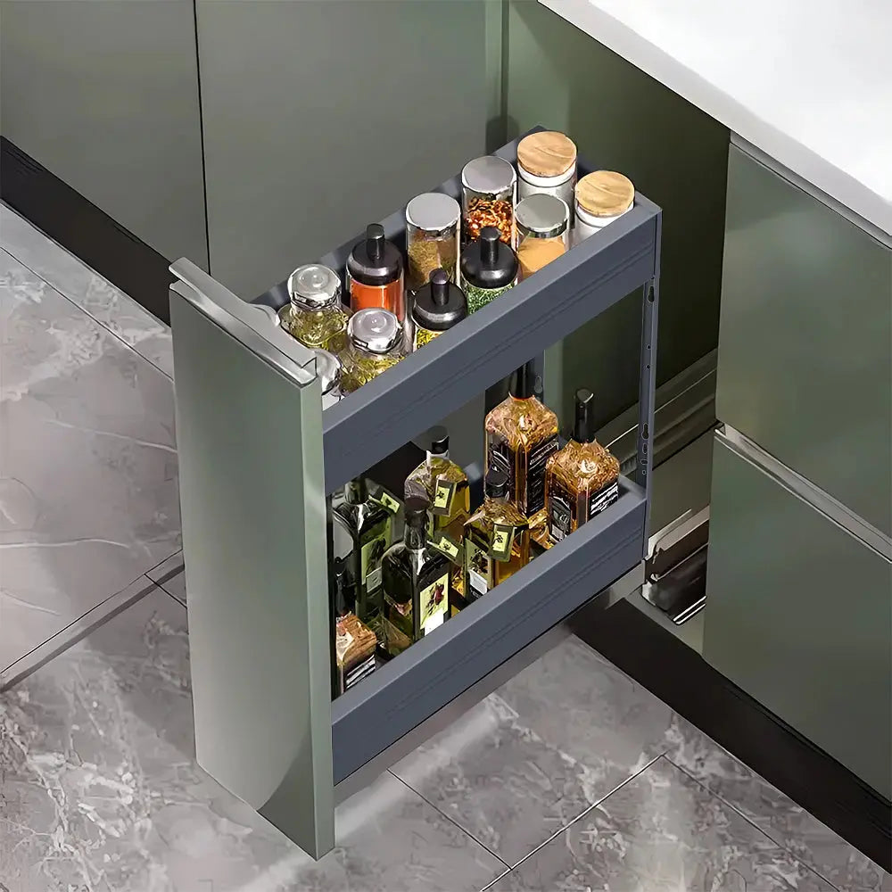 2-Tier Kitchen Cabinet Pull Out Aluminium Shelf Extendable Slide Out Drawer